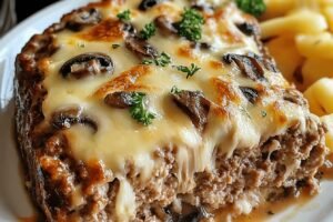 Mushroom Swiss Cheese Meatloaf Easy Dinner Recipe