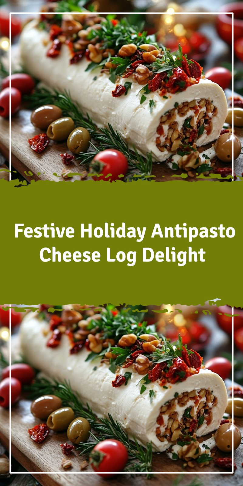 Festive Holiday Antipasto Cheese Log